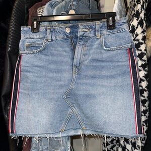 Zara Denim Mini Skirt with Red and White Stripes